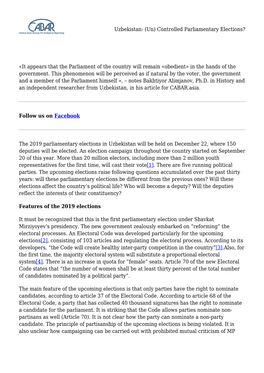 Uzbekistan: (Un) Controlled Parliamentary Elections?