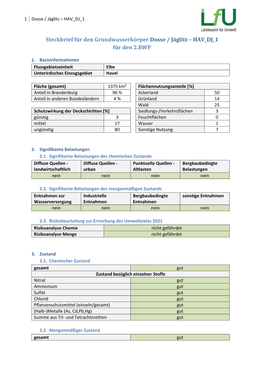 Steckbrief Für Den Grundwasserkörper Dosse / Jäglitz – HAV DJ 1 Für Den 2.BWP