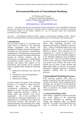 Environmental Hazards of Nontraditional Machining