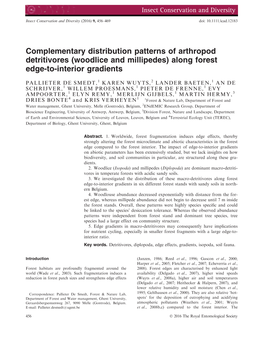 Complementary Distribution Patterns of Arthropod Detritivores (Woodlice and Millipedes) Along Forest Edge&#X2010;To&#X20