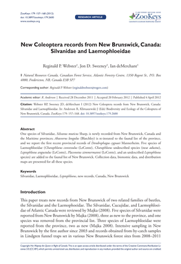 Silvanidae and Laemophloeidae 157 Doi: 10.3897/Zookeys.179.2600 Research Article Launched to Accelerate Biodiversity Research