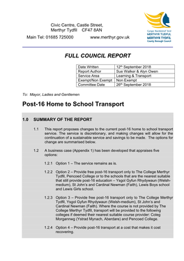 Post-16 Home to School Transport