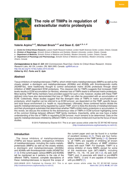 The Role of Timps in Regulation of Extracellular Matrix Proteolysis