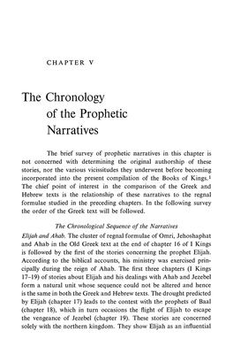 The Chronology of the Prophetic Narratives