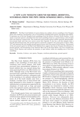 A New Late Neogene Ground Squirrel (Rodentia, Sciuridae) from the Pipe Creek Sinkhole Biota, Indiana