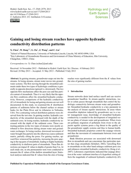 Gaining and Losing Stream Reaches Have Opposite Hydraulic Open Access Solid Earth Conductivity Distribution Patterns Solid Earth Discussions X