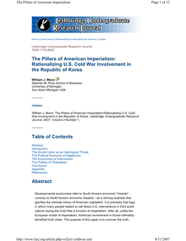 The Pillars of American Imperialism: Rationalizing U.S. Cold War Involvement in the Republic of Korea