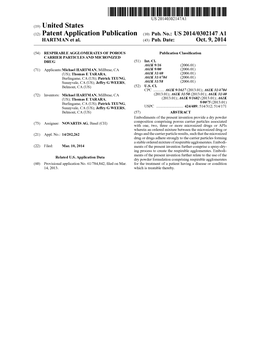 (12) Patent Application Publication (10) Pub. No.: US 2014/0302147 A1 HARTMAN Et Al