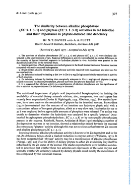 The Similarity Between Alkaline Phosphatase (EC 3.1.3.1) and Phytase (EC 3.1.3.8) Activities in Rat Intestine and Their Importance in Phytate-Induced Zinc Deficiency