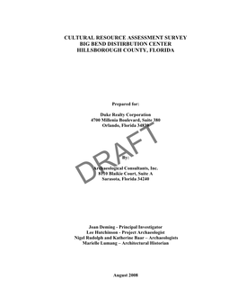 Cultural Resource Assessment Survey Big Bend Distirbution Center Hillsborough County, Florida