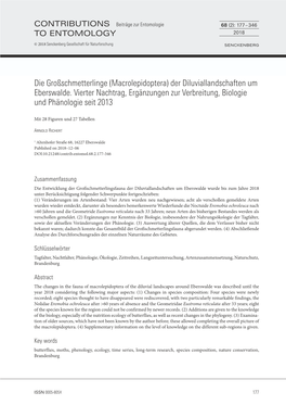 Die Großschmetterlinge (Macrolepidoptera) Der Diluviallandschaften Um Eberswalde