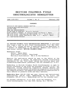 British Columbia Field Ornithologists Newsletter