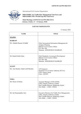 ATFM TF/3 & FWC2022 TF/3 International Civil Aviation