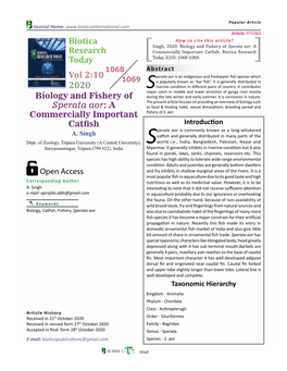 Sperata Aor: a Research Commercially Important Catfish