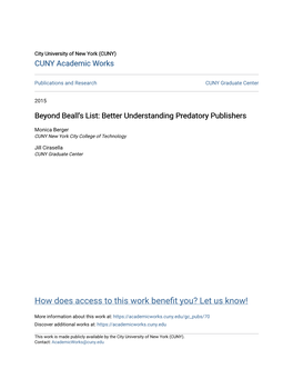 Beyond Beall's List: Better Understanding Predatory Publishers