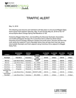 TRAFFIC ALERT Chicago Spring Half