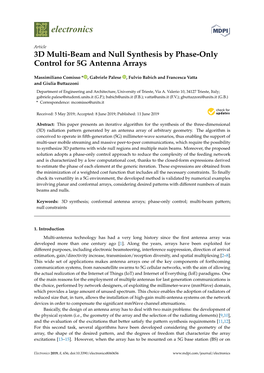 3D Multi-Beam and Null Synthesis by Phase-Only Control for 5G Antenna Arrays