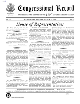 Congressional Record United States Th of America PROCEEDINGS and DEBATES of the 110 CONGRESS, SECOND SESSION