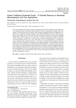 Korean Traditional Fermented Foods - a Potential Resource of Beneficial Microorganisms and Their Applications