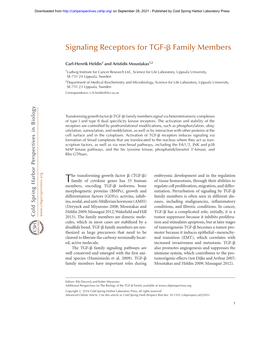 Signaling Receptors for TGF-B Family Members