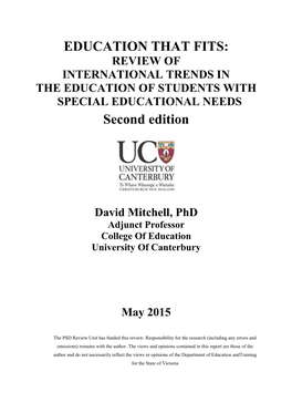 REVIEW of INTERNATIONAL TRENDS in the EDUCATION of STUDENTS with SPECIAL EDUCATIONAL NEEDS Second Edition