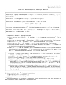 Math 412. Homomorphisms of Groups: Answers