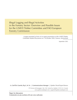 Illegal Logging and Illegal Activities in the Forestry Sector: Overview and Possible Issues for the UNECE Timber Committee and FAO European Forestry Commission