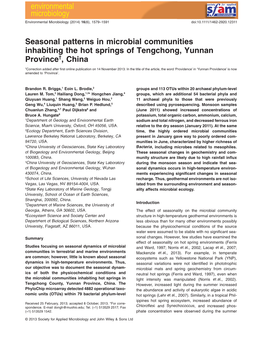 Seasonal Patterns in Microbial Communities Inhabiting the Hot Springs of Tengchong, Yunnan Province†, China