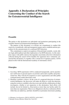 Appendix a Declaration of Principles Concerning the Conduct of the Search for Extraterrestrial Intelligence