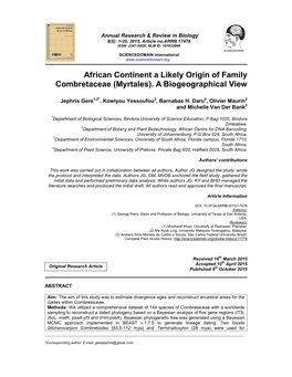 African Continent a Likely Origin of Family Combretaceae (Myrtales)