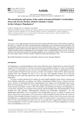 The Second Genus and Species of the Extinct Neuropteroid Family Corydasialidae, from Early Eocene Mcabee, British Columbia, Canada: Do They Belong to Megaloptera?