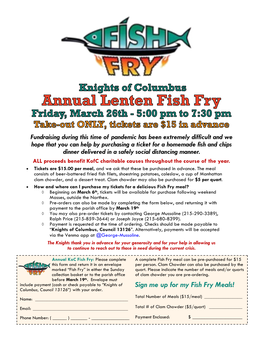 Sign Me up for My Fish Fry Meals! Columbus, Council 13126”) with Your Order