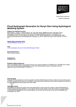 Flood Hydrograph Generation for Kenyir Dam Using Hydrological Modeling System