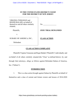 As Filed Subaru Battery Complaint Linked.Pdf