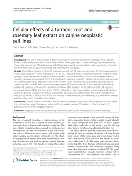 Cellular Effects of a Turmeric Root and Rosemary Leaf Extract on Canine Neoplastic Cell Lines Corri B