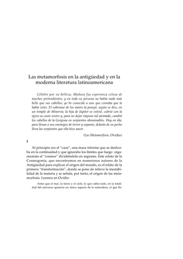 Las Metamorfosis En La Antigüedad Y En La Moderna Literatura Latinoamericana