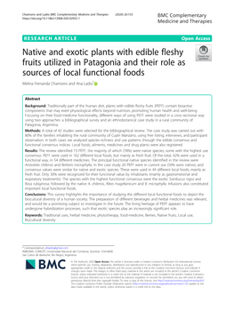 Native and Exotic Plants with Edible Fleshy Fruits Utilized in Patagonia and Their Role As Sources of Local Functional Foods Melina Fernanda Chamorro and Ana Ladio*