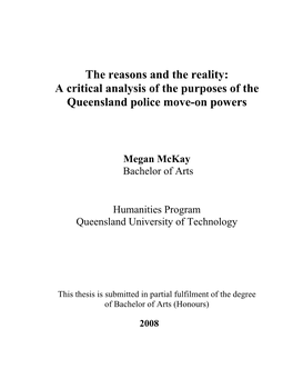 A Critical Analysis of the Purposes of the Queensland Police Move-On Powers