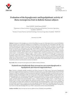 Evaluation of the Hypoglycemic and Hypolipidemic Activity of Butea Monosperma Fruit in Diabetic Human Subjects