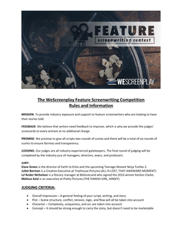 Wescreenplay Feature Competition