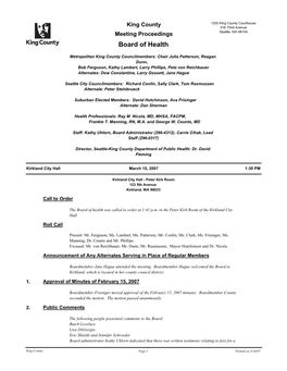 Meeting Proceedings Seattle, WA 98104 Board of Health