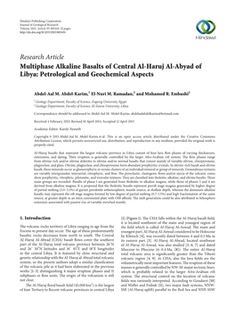 Multiphase Alkaline Basalts of Central Al-Haruj Al-Abyad of Libya: Petrological and Geochemical Aspects