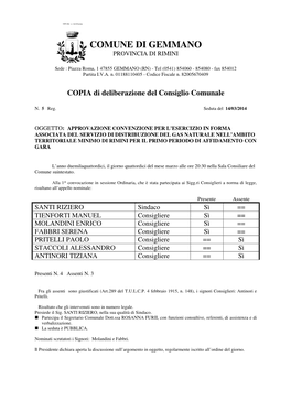 Approvazione Convenzione Pre L'esercizio in Forma Associata Del Servizio Di Distribuzione Del