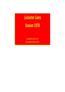 Leicester Lions Season 1978