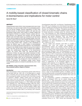 A Mobility-Based Classification of Closed Kinematic Chains in Biomechanics and Implications for Motor Control Aaron M