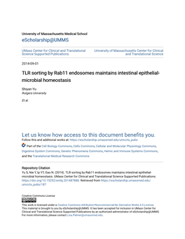 TLR Sorting by Rab11 Endosomes Maintains Intestinal Epithelial-Microbial Homeostasis