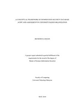 A Conceptual Framework of Information Security Database Audit and Assessment in University Based Organization