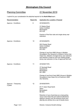 Birmingham City Council Planning Committee 21 November 2019