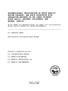 Reconnaissance Investigation of Water Quality, Bottom Sediment, And