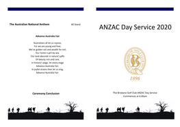 ANZAC Day Service 2020 Advance Australia Fair